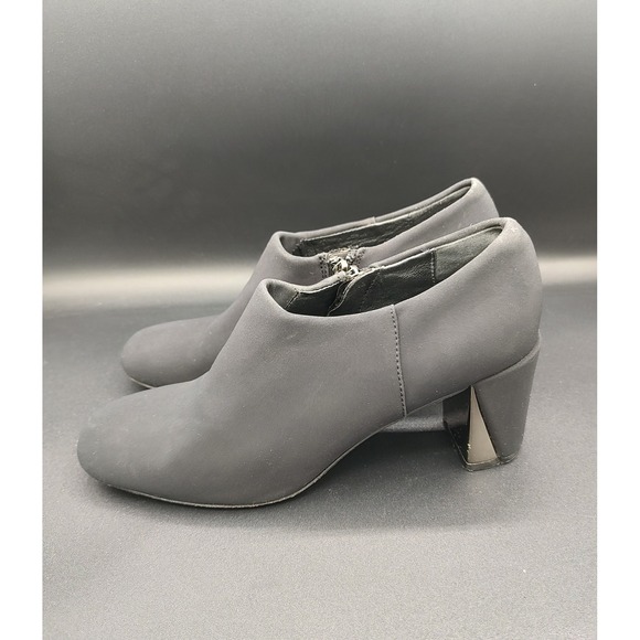 Donald J Pliner Black Stretch Fabric Square Toe Ankle Booties Silver Heel 8N - Picture 6 of 9